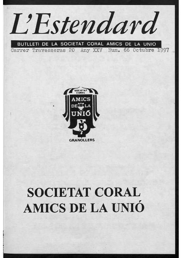 L'Estendard (Butlletí Societat Coral Amics de la Unió), 10/1997 [Ejemplar]
