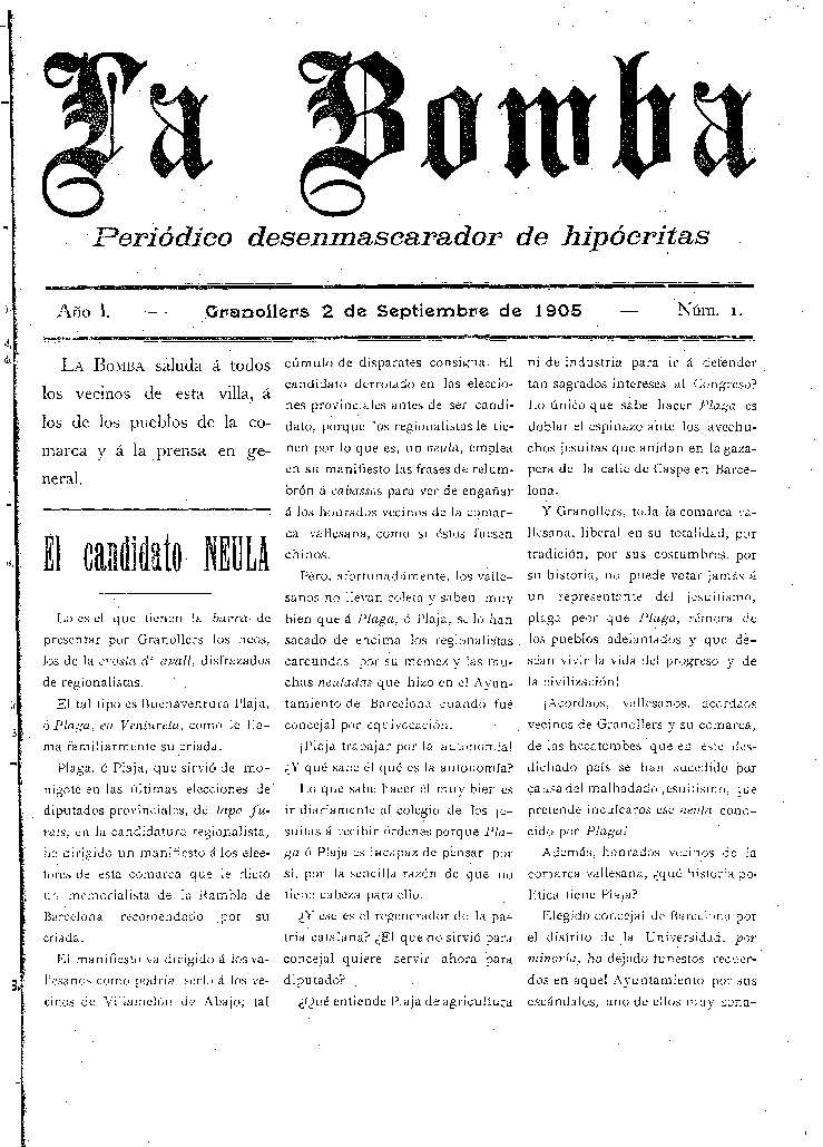 La Bomba, 2/9/1905 [Ejemplar]