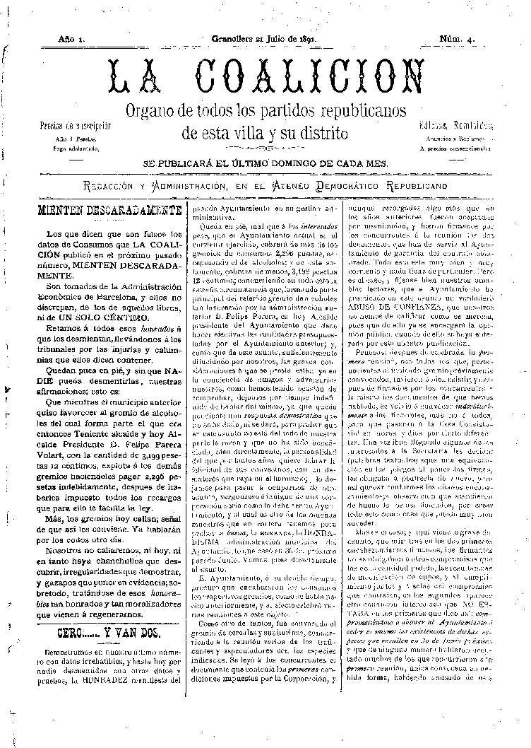 La Coalición, 21/7/1891 [Issue]