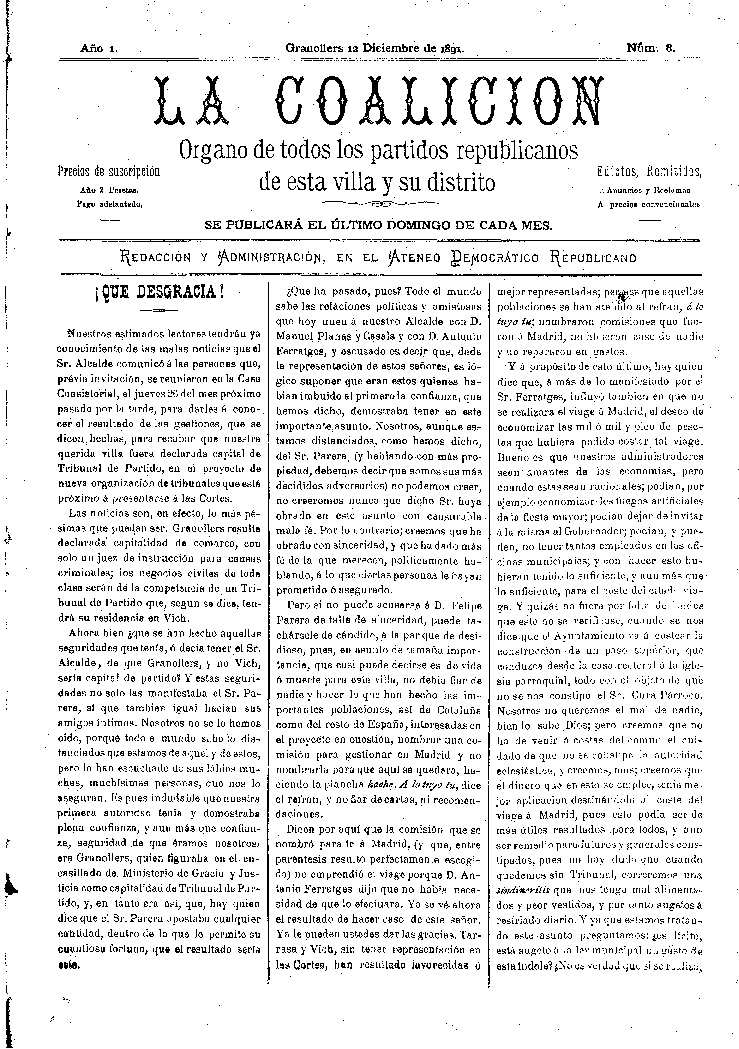 La Coalición, 12/12/1891 [Issue]