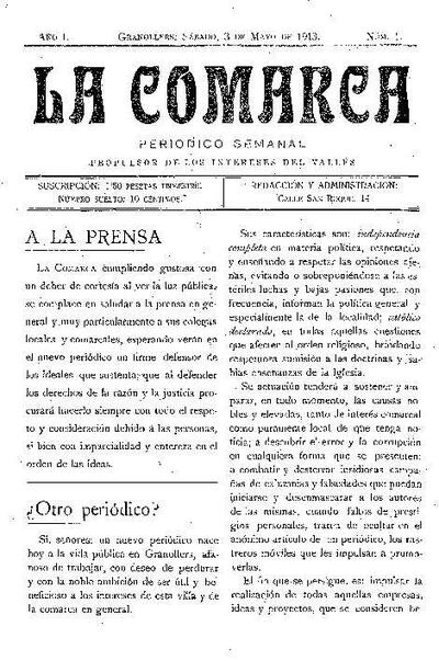 La Comarca, 3/5/1913 [Ejemplar]