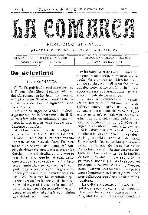 La Comarca, 17/5/1913 [Ejemplar]