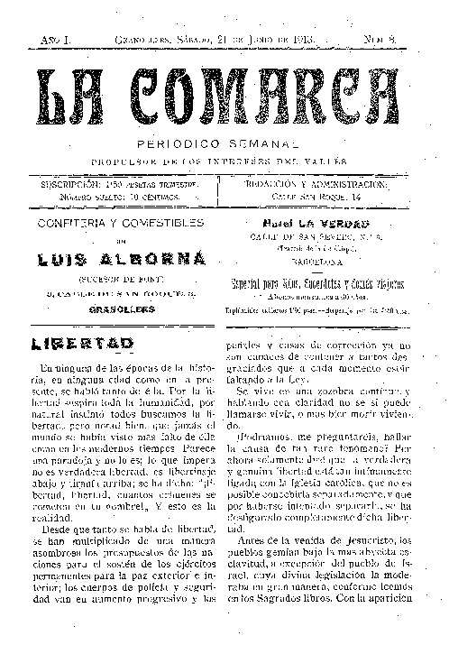 La Comarca, 21/6/1913 [Ejemplar]