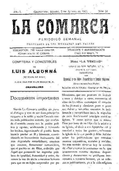 La Comarca, 2/8/1913 [Issue]