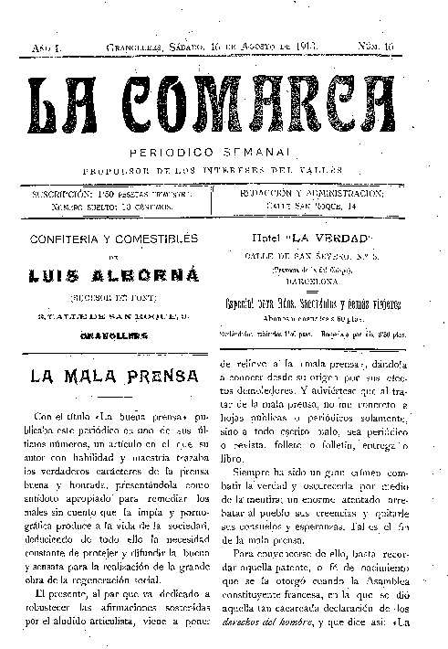 La Comarca, 16/8/1913 [Issue]