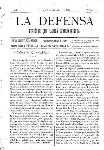 La Defensa, 5/4/1891 [Ejemplar]