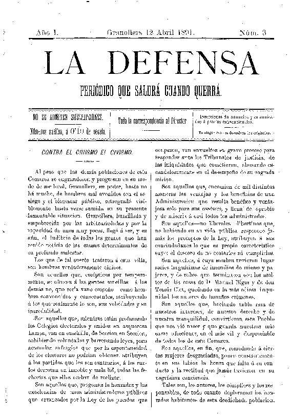 La Defensa, 12/4/1891 [Issue]