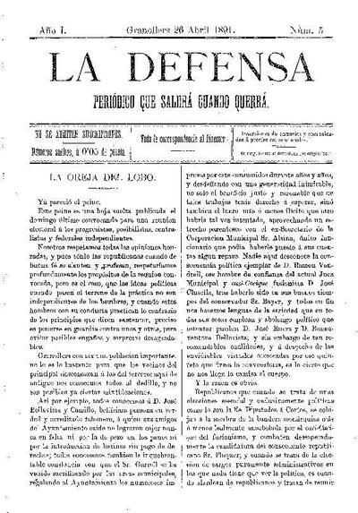 La Defensa, 26/4/1891 [Issue]