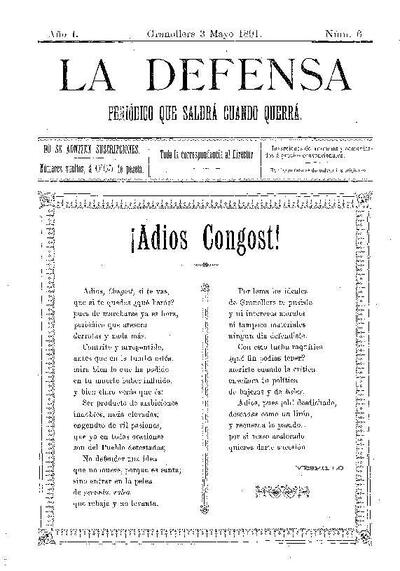 La Defensa, 3/5/1891 [Ejemplar]