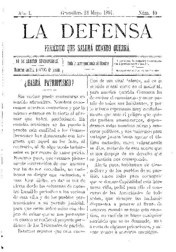 La Defensa, 24/5/1891 [Issue]