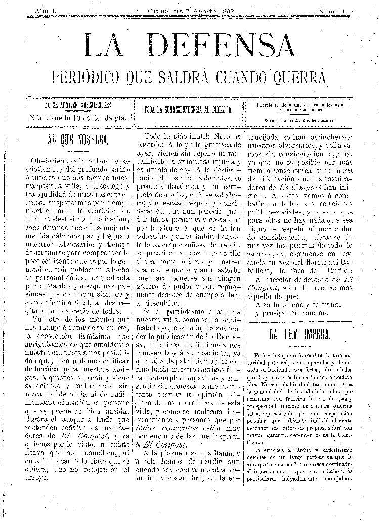 La Defensa, 7/8/1892 [Issue]