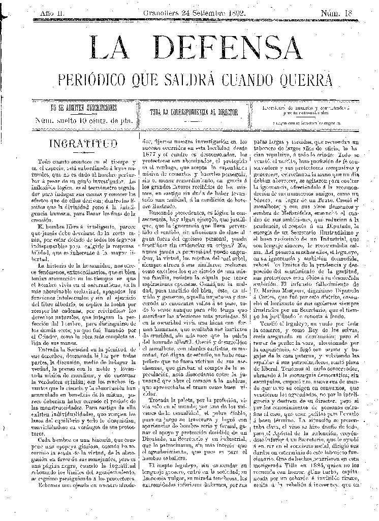 La Defensa, 24/9/1892 [Issue]