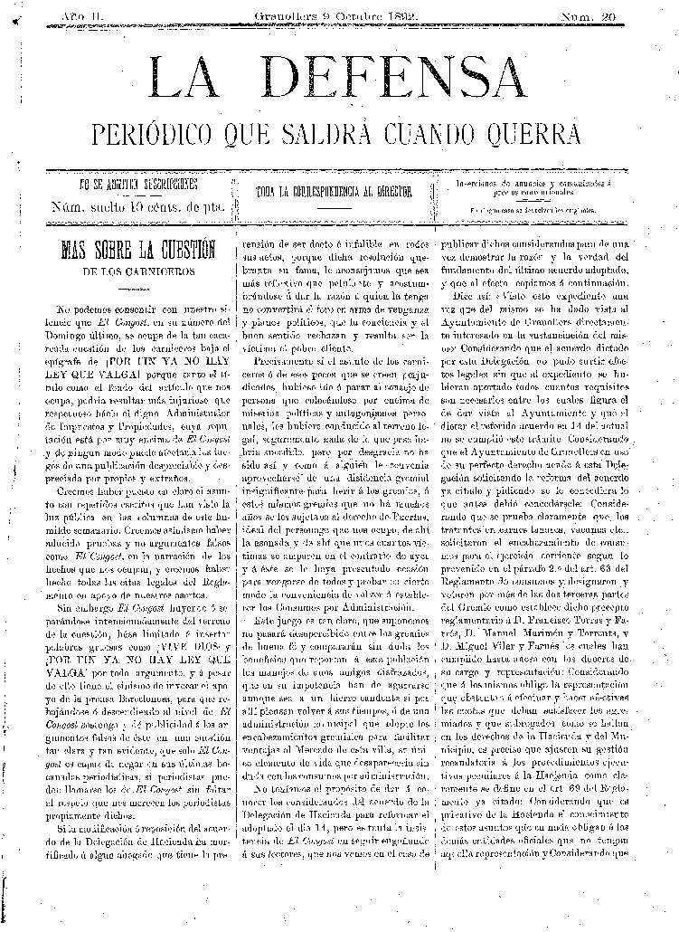 La Defensa, 9/10/1892 [Issue]