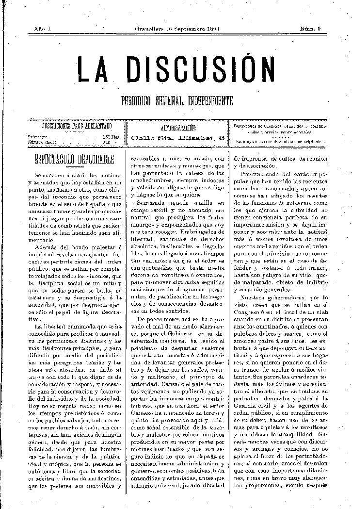 La Discusión, 16/9/1893 [Ejemplar]
