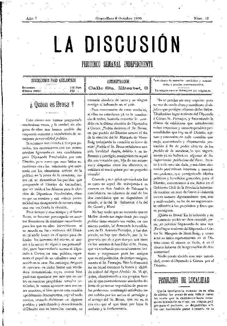 La Discusión, 8/10/1893 [Issue]
