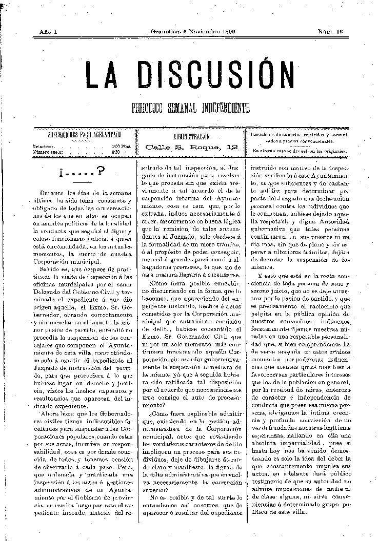 La Discusión, 5/11/1893 [Issue]