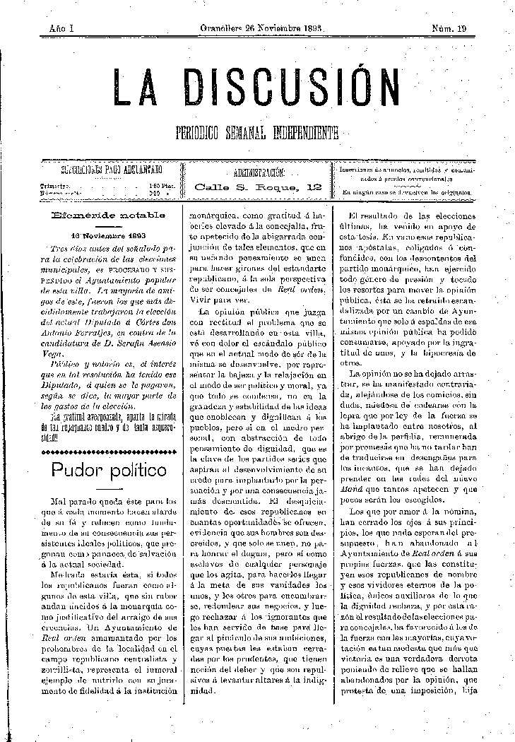 La Discusión, 26/11/1893 [Issue]