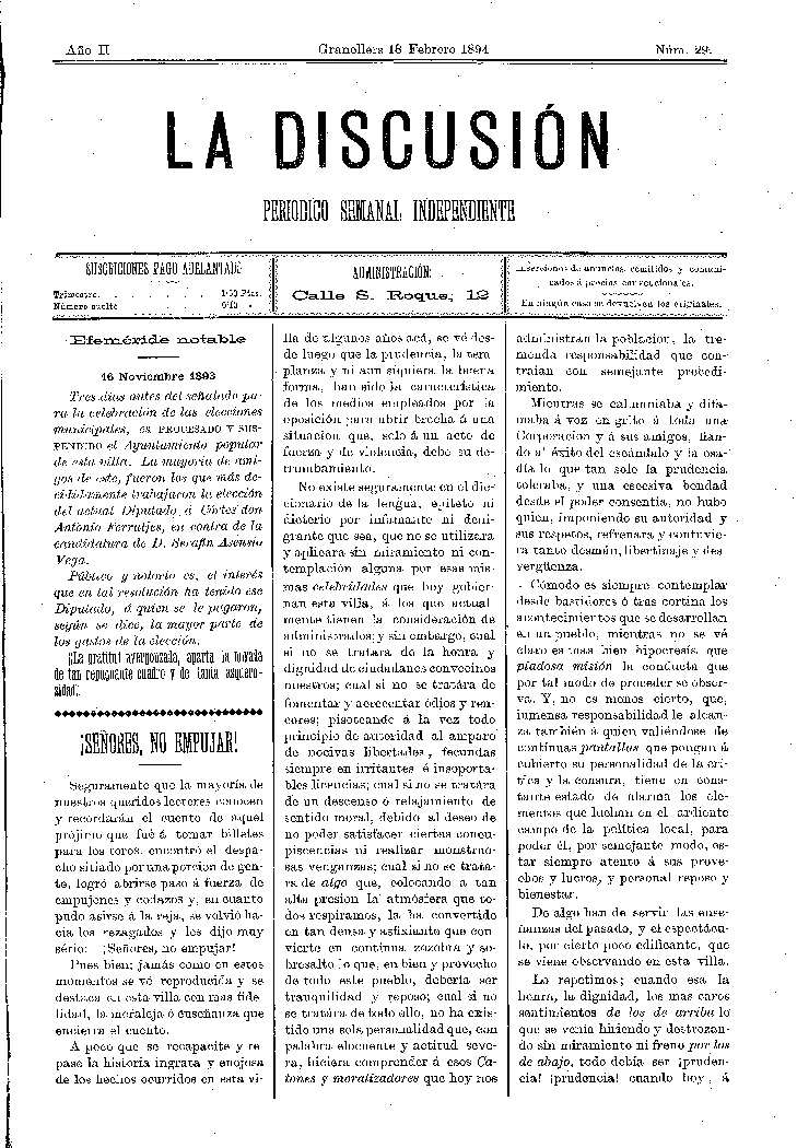 La Discusión, 18/2/1894 [Issue]