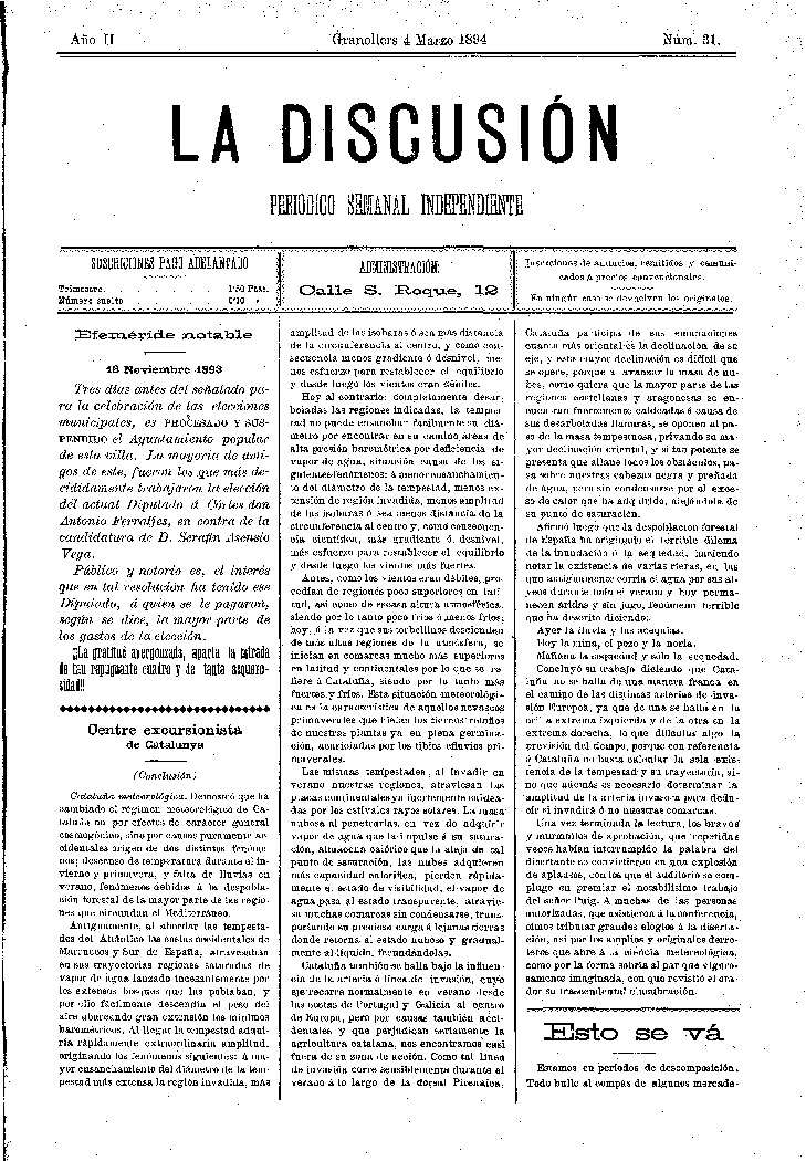 La Discusión, 4/3/1894 [Issue]