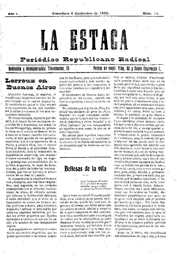 La Estaca, 8/11/1908 [Issue]