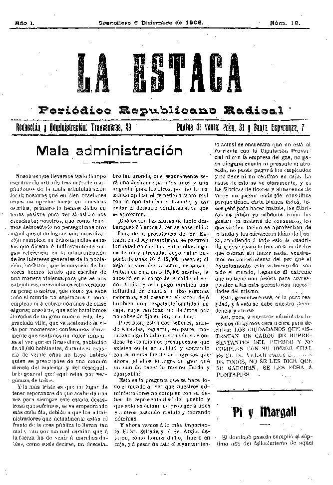 La Estaca, 6/12/1908 [Issue]