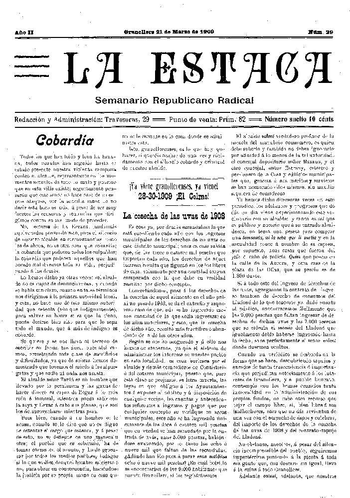La Estaca, 21/3/1909 [Issue]