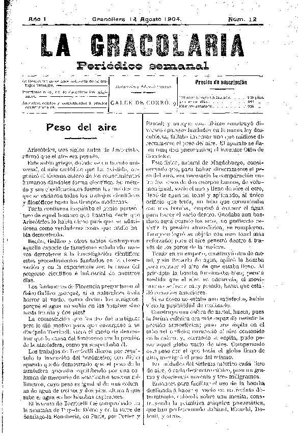 La Gracolaria, 14/8/1904 [Issue]