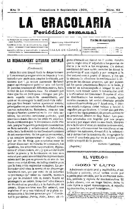 La Gracolaria, 9/9/1905 [Exemplar]