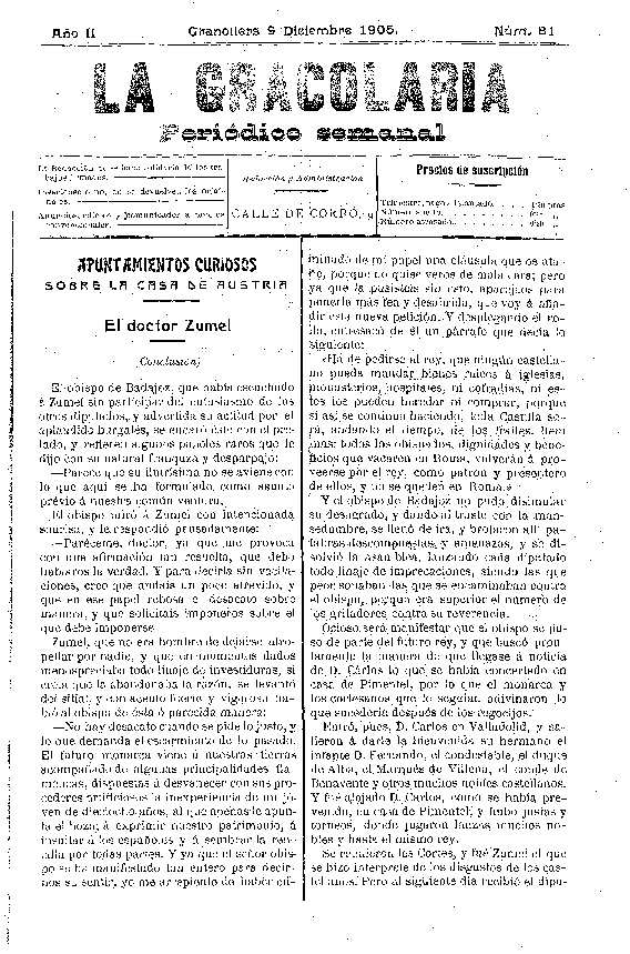 La Gracolaria, 9/12/1905 [Issue]