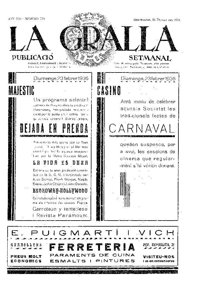 La Gralla, 23/2/1936 [Issue]