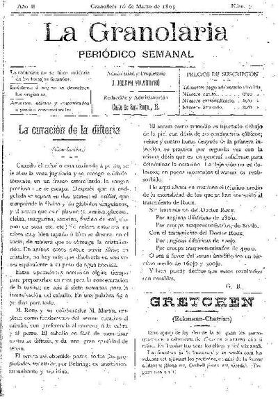 La Granolaria, 10/3/1895 [Ejemplar]