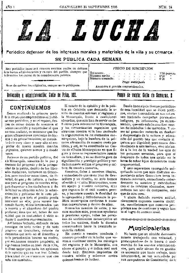 La Lucha, 23/9/1906 [Exemplar]