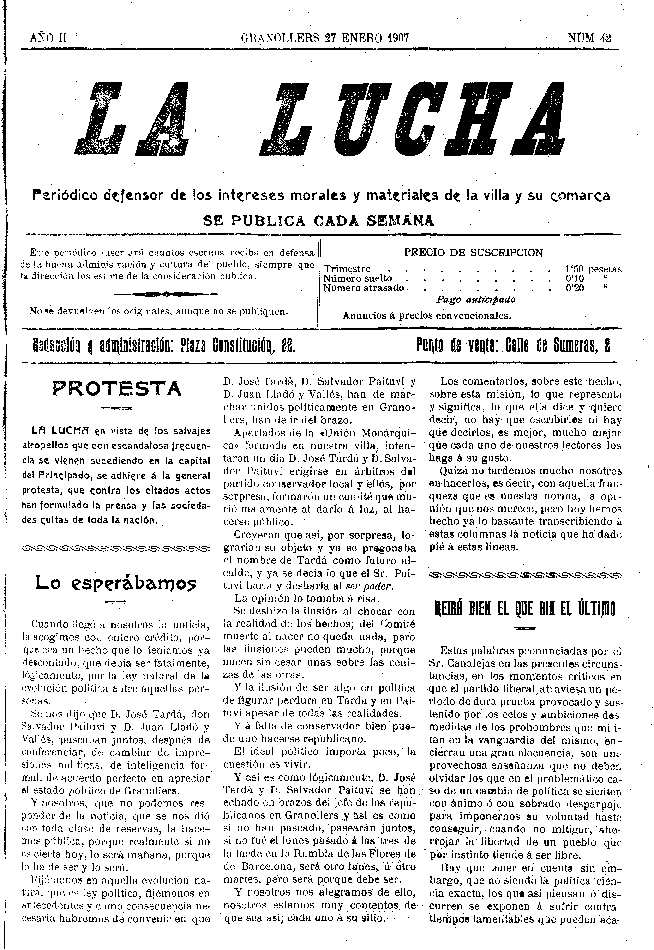 La Lucha, 27/1/1907 [Exemplar]