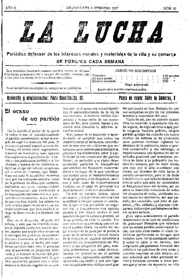 La Lucha, 3/2/1907 [Exemplar]