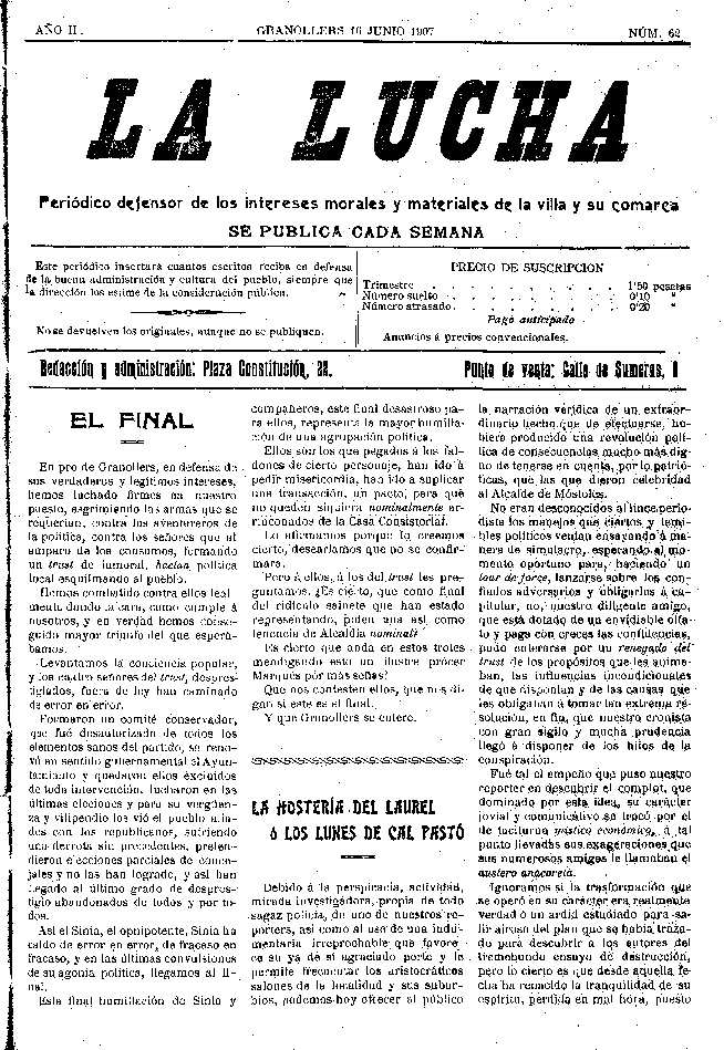 La Lucha, 16/6/1907 [Exemplar]