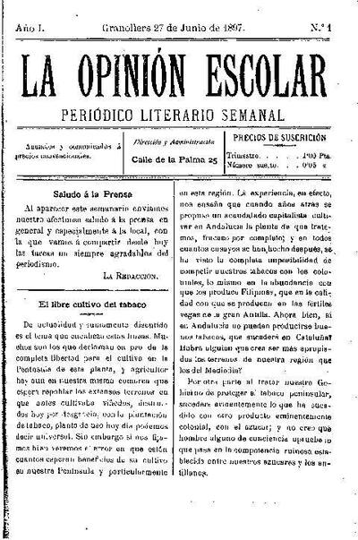 La Opinión Escolar, 27/6/1897 [Exemplar]