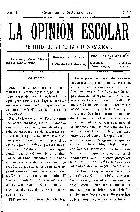 La Opinión Escolar, 4/7/1897 [Exemplar]