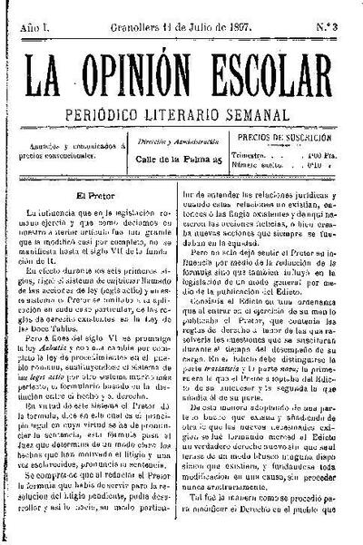 La Opinión Escolar, 11/7/1897 [Exemplar]