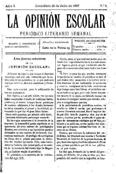 La Opinión Escolar, 25/7/1897 [Exemplar]