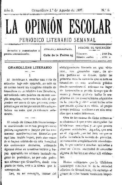 La Opinión Escolar, 1/8/1897 [Exemplar]