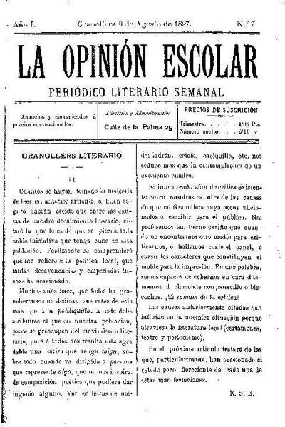 La Opinión Escolar, 8/8/1897 [Exemplar]