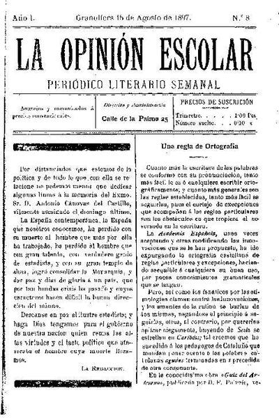 La Opinión Escolar, 15/8/1897 [Exemplar]