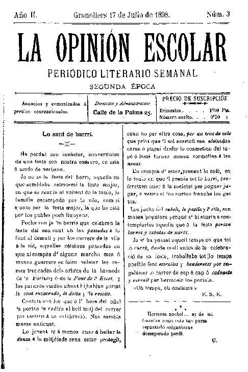 La Opinión Escolar, 17/7/1898 [Exemplar]