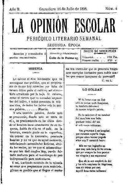 La Opinión Escolar, 24/7/1898 [Exemplar]