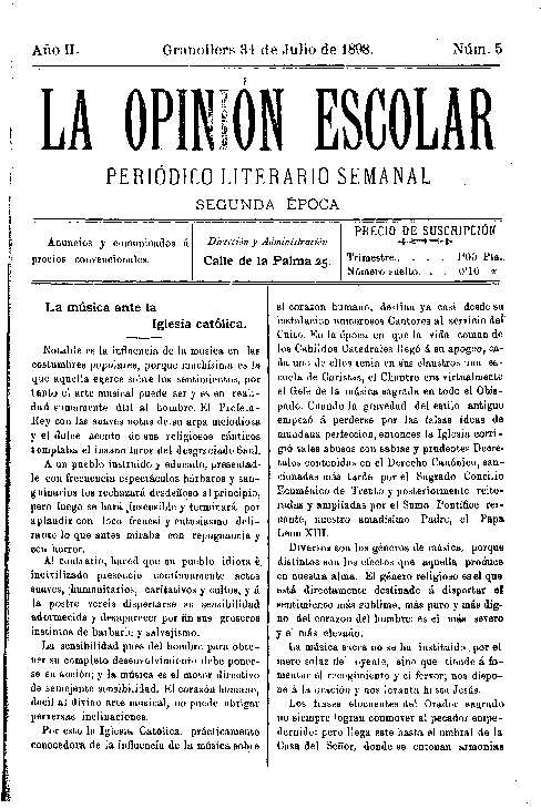 La Opinión Escolar, 31/7/1898 [Exemplar]