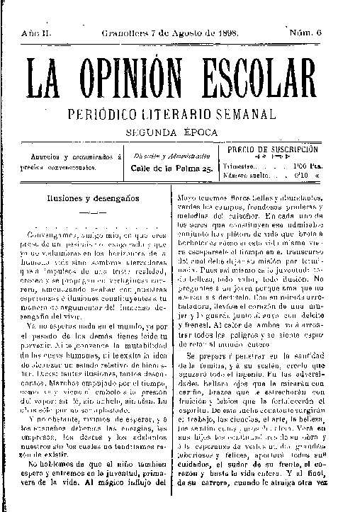 La Opinión Escolar, 7/8/1898 [Ejemplar]