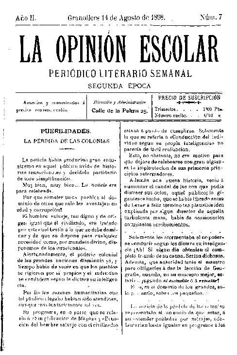 La Opinión Escolar, 14/8/1898 [Ejemplar]