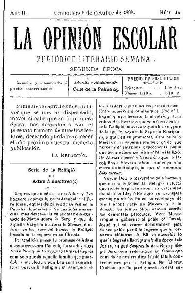 La Opinión Escolar, 2/10/1898 [Exemplar]