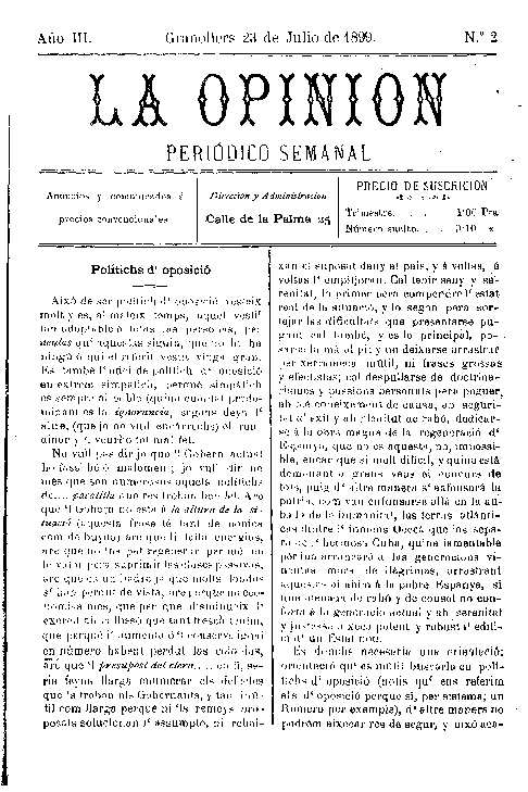 La Opinión, 23/7/1899 [Exemplar]