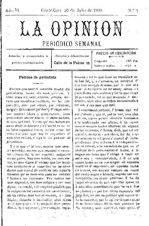 La Opinión, 30/7/1899 [Exemplar]